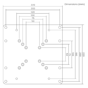 Wolff Mount TVB-109 VESA extension plate – technical drawing and dimensions