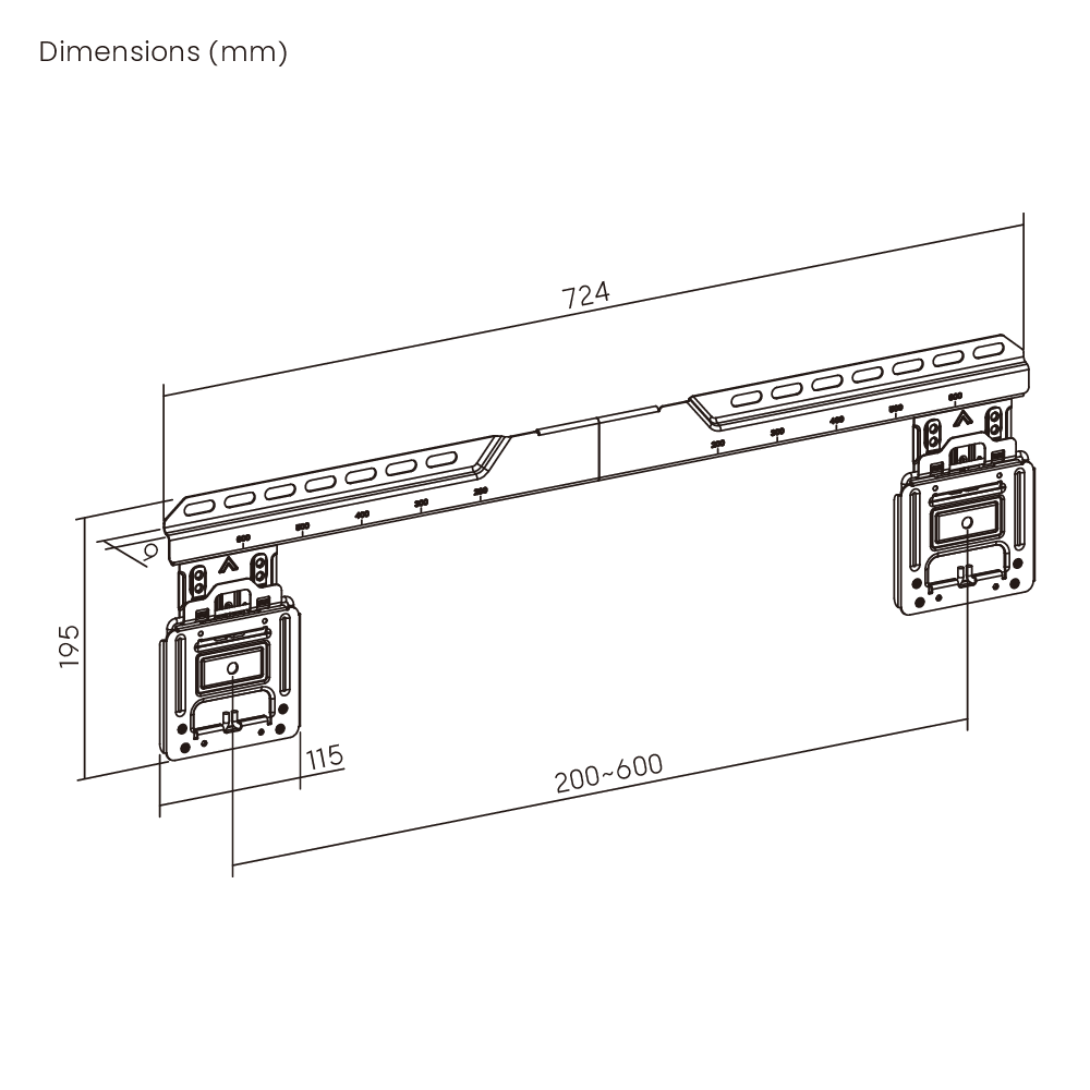 Wolff Mount TVB-142 tv wall mount – technical drawing
