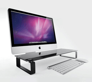 Wolff Mount TVB-41 black glass monitor riser – installation example