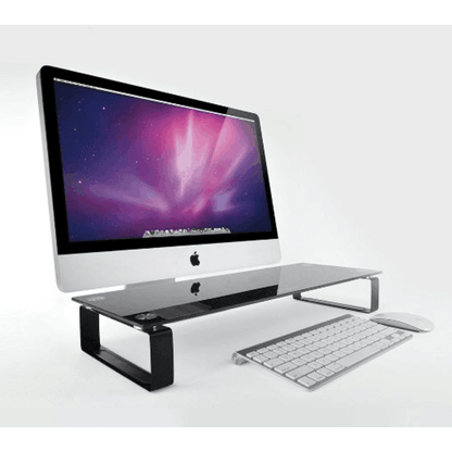 Wolff Mount TVB-41 black glass monitor riser – installation example